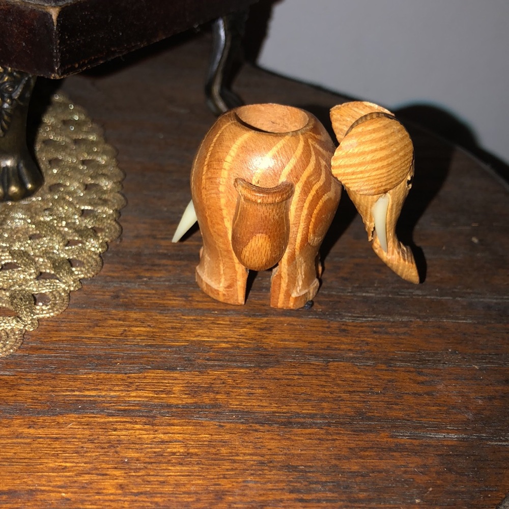 Mid Century Style Wood Elephant Toothpick Holder